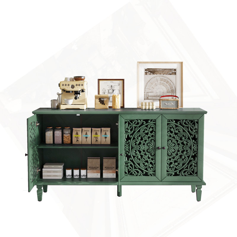 Buffet antique 60 "avec sculptures florales, Vert antique
