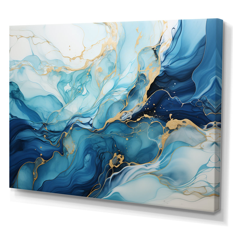 Impressions sur toile, formes liquides et bleues, Toile tendue, H 30 po x l 40 po x P 1,5 po