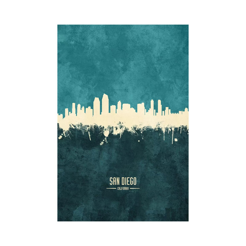 San Diego California Skyline by Michael Tompsett - 1 Piece Wrapped Canvas Wall Art, 20.32 cm H x 30.48 cm W
