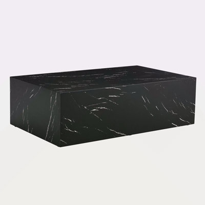 39 Inch Modern Black Marble Texture Coffee Table - Luxury Rectangular MDF Accent Table For Living Room | Gift Idea