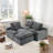 Free-combined Upholstered Sofa Couch With Double-layer Cushion, Side Pockets And Two Throw Pillows-1538244842