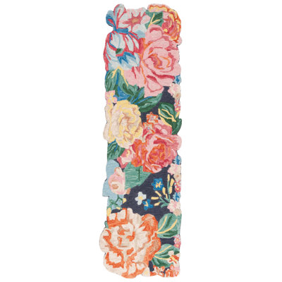 Jardin Hand Tufted Wool/Cotton Floral Rug in Pink/Navy