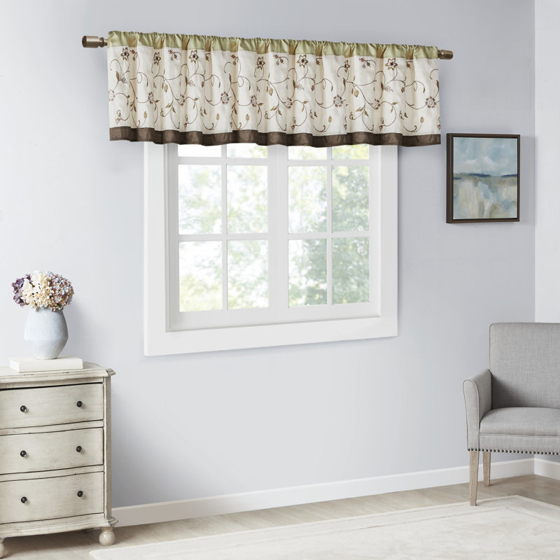 Serene Blue and Beige Floral Embroidered Valance