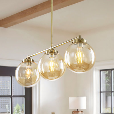 Luminaire suspendu de cuisine moderne à 3 lumières en verre ambré linéaire