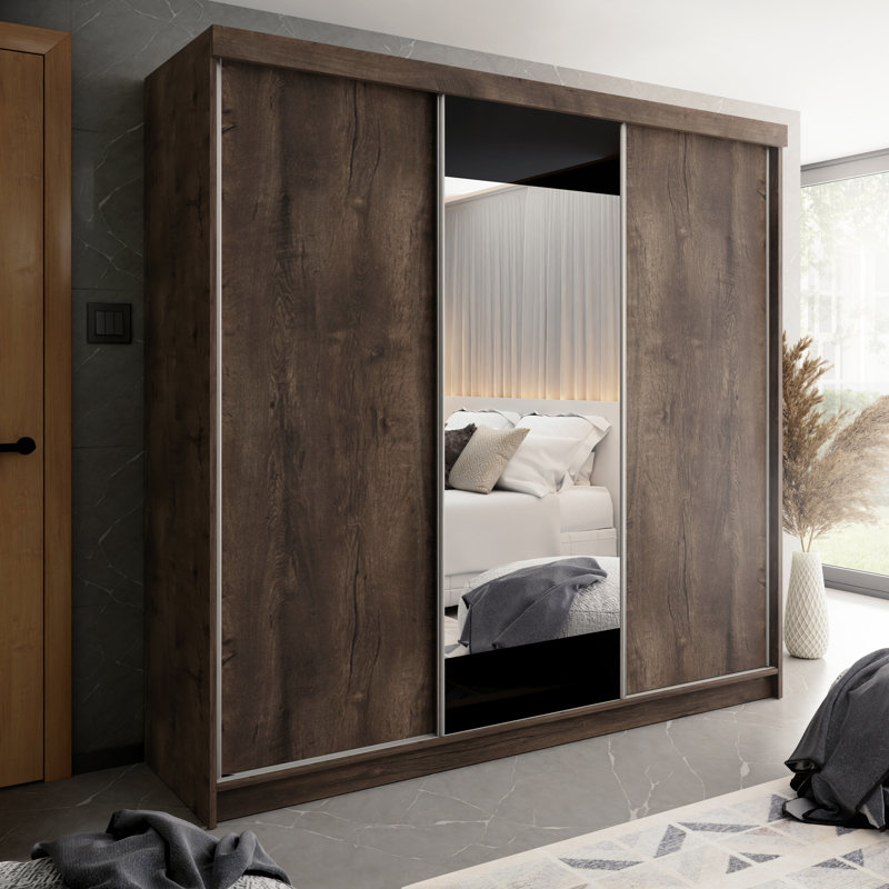 Modern large Wardrobe with Mirror , Dark Brown/Black