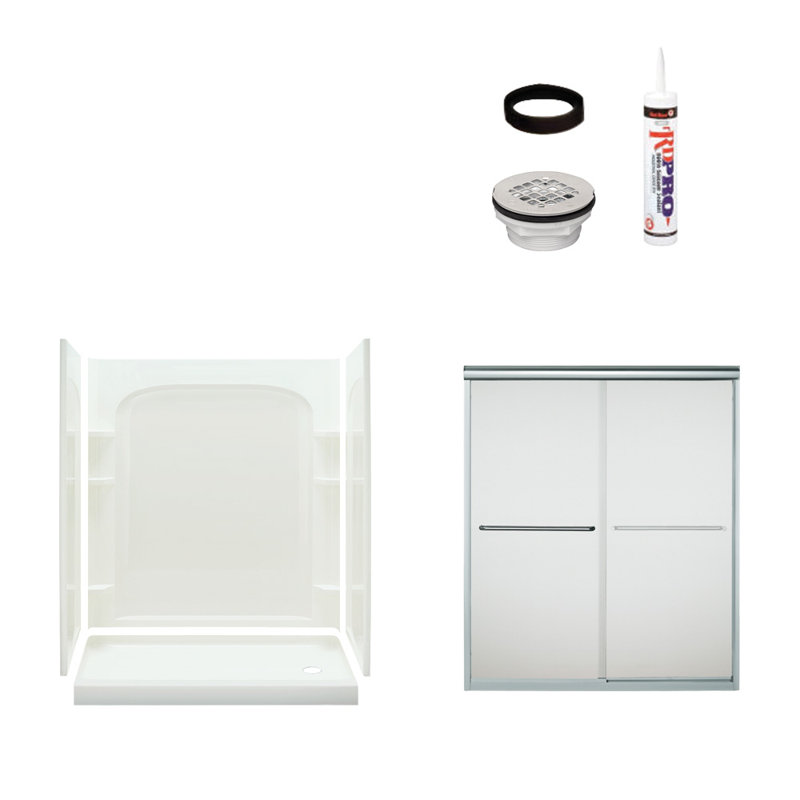Ensemble 60" W x 73.75" H Framed Rectangle Sliding Shower Stall and Base Included, Chrome/White, Right