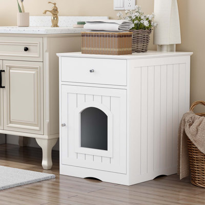 Enceinte en bois pour litière pour chat avec tiroir, table d'appoint, cage intérieure pour animal, table de chevet pour chat