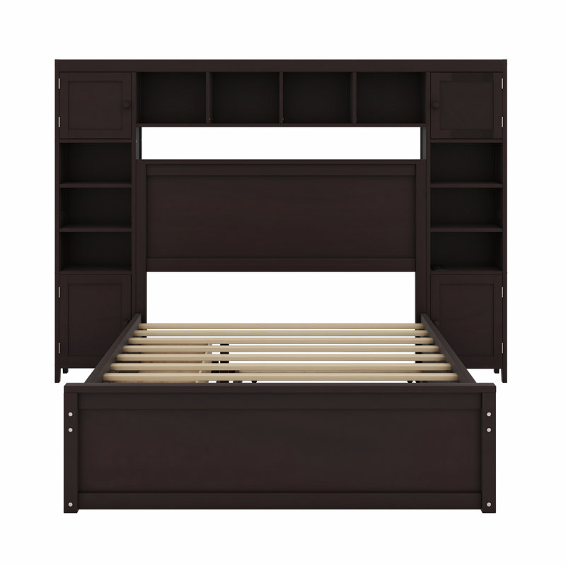 Lit avec armoire tout-en-un, tablette et prises, lit gigogne