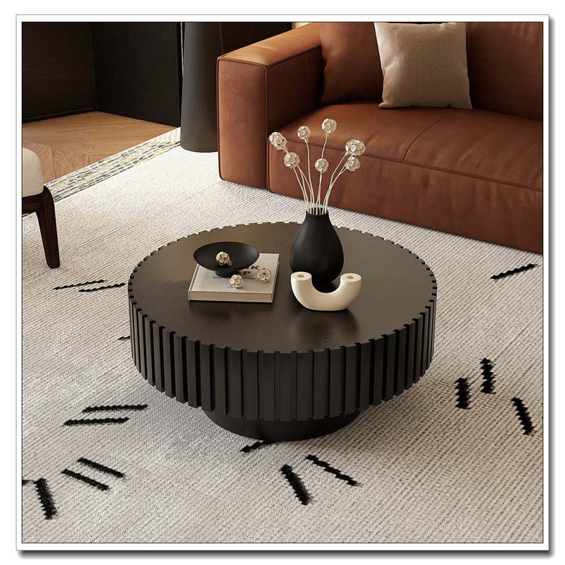 Table basse ronde en bois massif en forme d'olivier, H 13,98 po x L 31,5 po x l 31,5 po, Noir