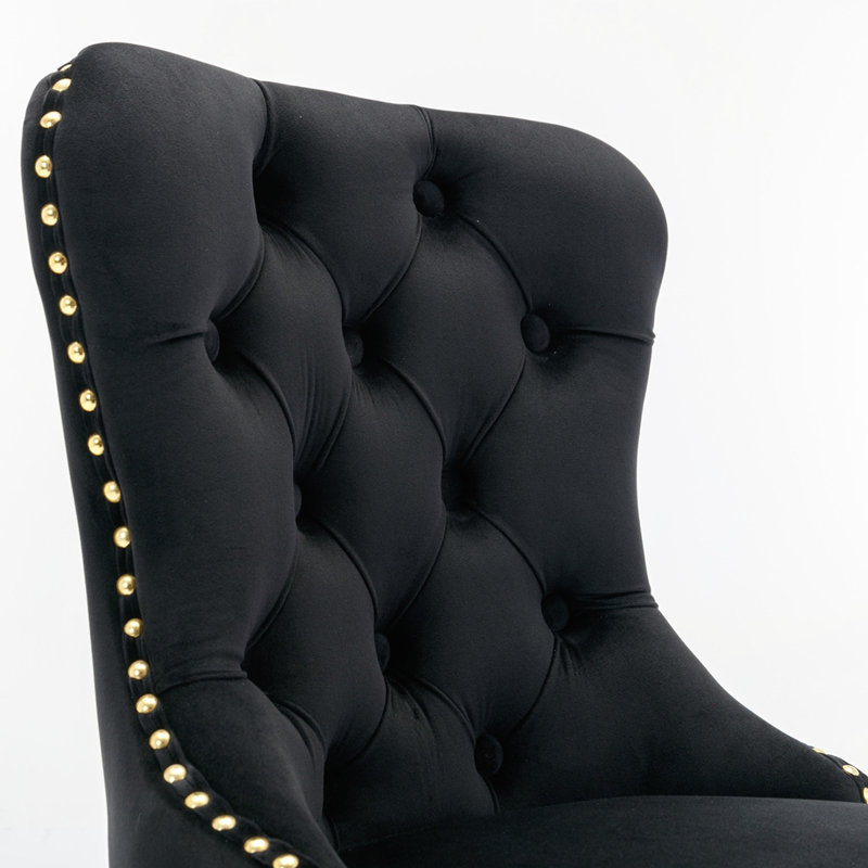 Golden Swivel Velvet Barstools Set Of 2, Black