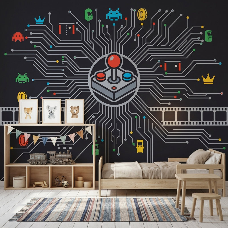 Décoration murale de style rétro Mid-Century, 120 po x 96 po, Non tissé