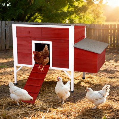 Outdoor Chicken Coop for 1-2 Chickens with Pull-Out Tray and Nesting Box, Backyard Wooden Hen House