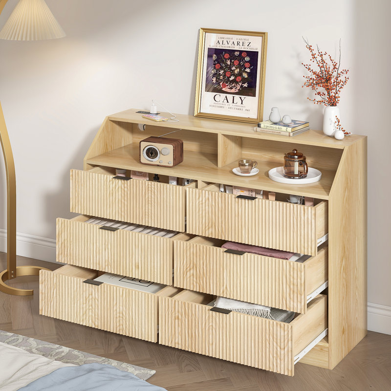 Commode 6 tiroirs Borg, Naturel