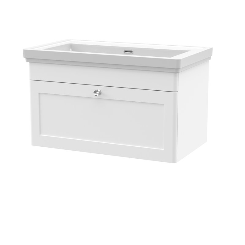 Classique 830mm Single Bathroom Vanity with Drop In Vitreous China Basin, Satin White