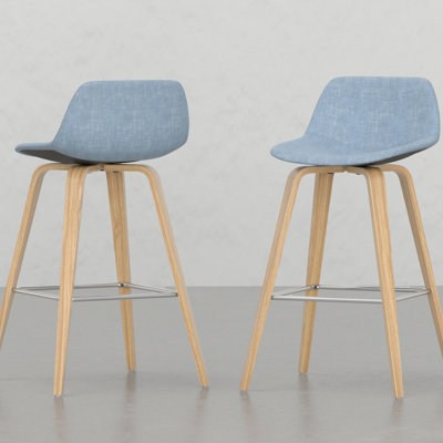 Paire de tabourets de comptoir / bar - Bleu, pieds, repose-pieds, pièce de décoration intérieure 2 tabourets de bar d'inspiration rétro, denim, pieds avec accents