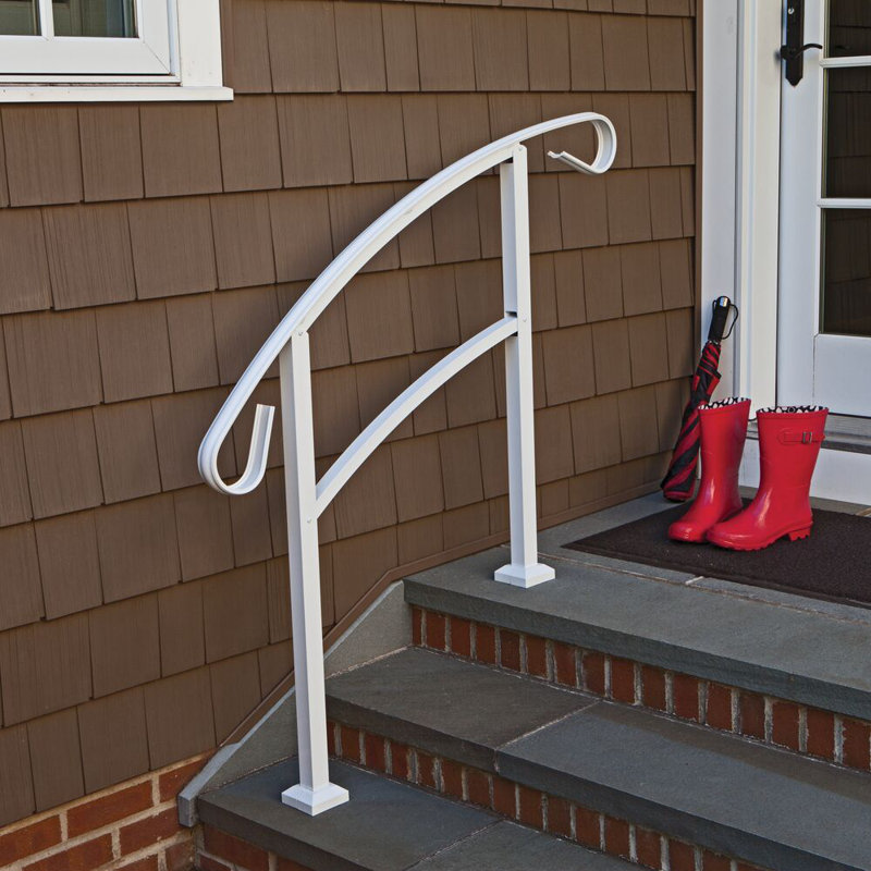 White Aluminum 3-Step Handrail Kit for Porch Stairs
