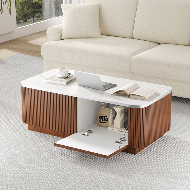 Pedestal Coffee Table with Storage, Mahogany
