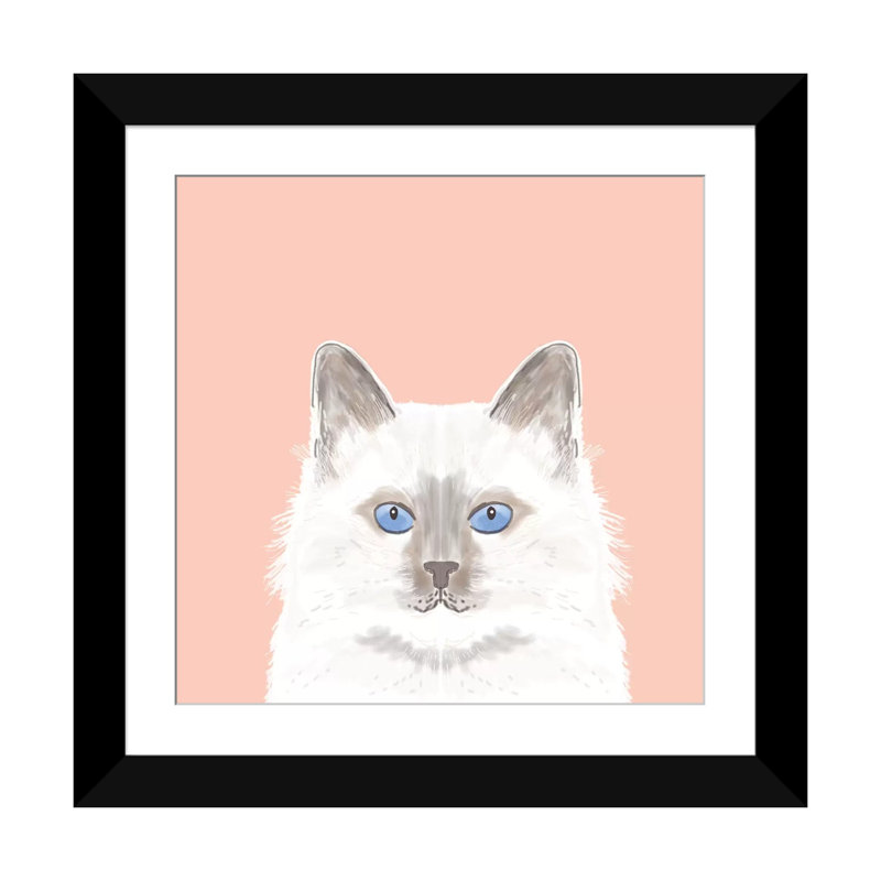 « chat », impression sur toile tendue, H 16 po x l 16 po x P 1 po, Papier d'art encadré noir, Blanc