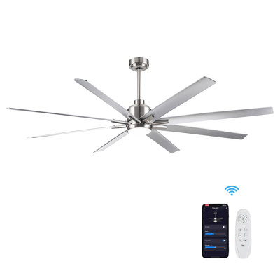 Ventilateur de plafond intelligent 72 po avec pales argentées au fini nickel brossé Smart
