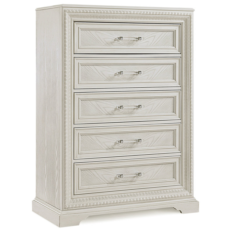 Magnifique meuble de chambre de style transitionnel à 5 tiroirs avec commode 5 tiroirs blanc