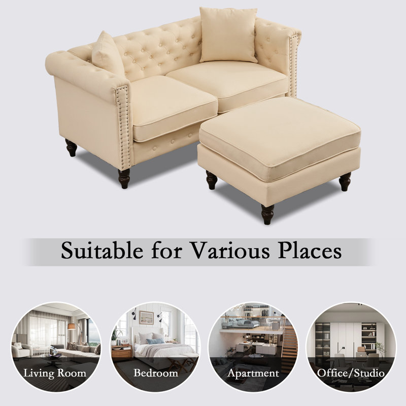3 - Piece Upholstered L Shape Sectional Sofa Modular Sectional With Reversible Chaise , Beige Linen