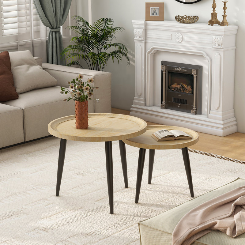 Table basse ronde en bois pour salon, table basse en bois de 23,6 po x P 18,9 po, Nature