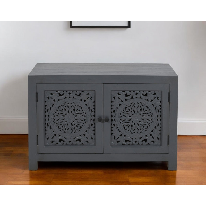 Armoire décorative 30 po à deux portes en bois massif texturé gris vieilli avec deux portes