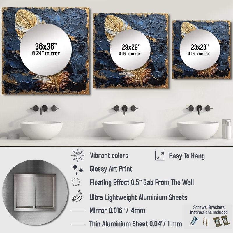 Elnara - Miroir mural décoratif en plumes pour chambre à coucher, 23 po x 23 po