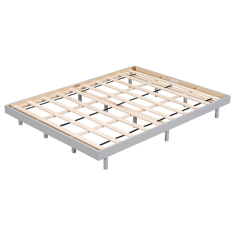 Grey Color Queen Floating Bed - Enhanced Durability With Rubberwood And Plywood Modern Design Platform For A Contemporary Bedroom