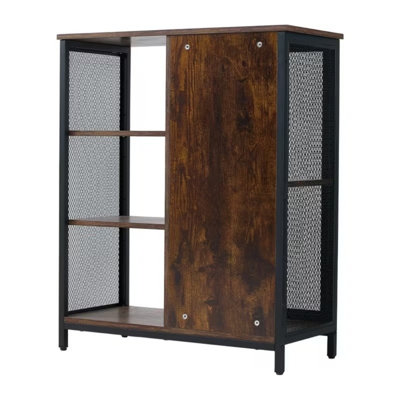 Industrial Style Wood & Metal Sideboard Storage Cabinet, Multi Adjustable Shelves Cupboard for Kitchen, Living Room & Hallway