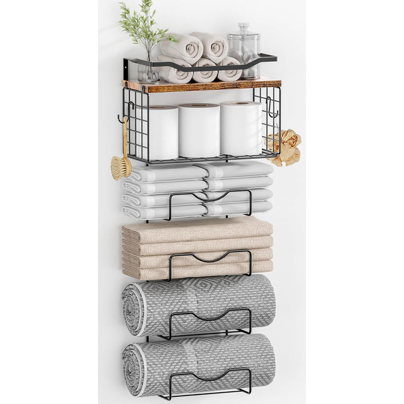Porte-serviettes roulé ou plié à 6 niveaux avec tablettes flottantes