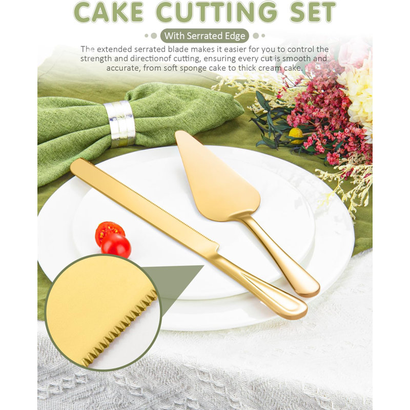 Wedding Cake Knife and Server Set – 13" Stainless Steel Cake Cutter & 10.6" Pie Server for Weddings & Events