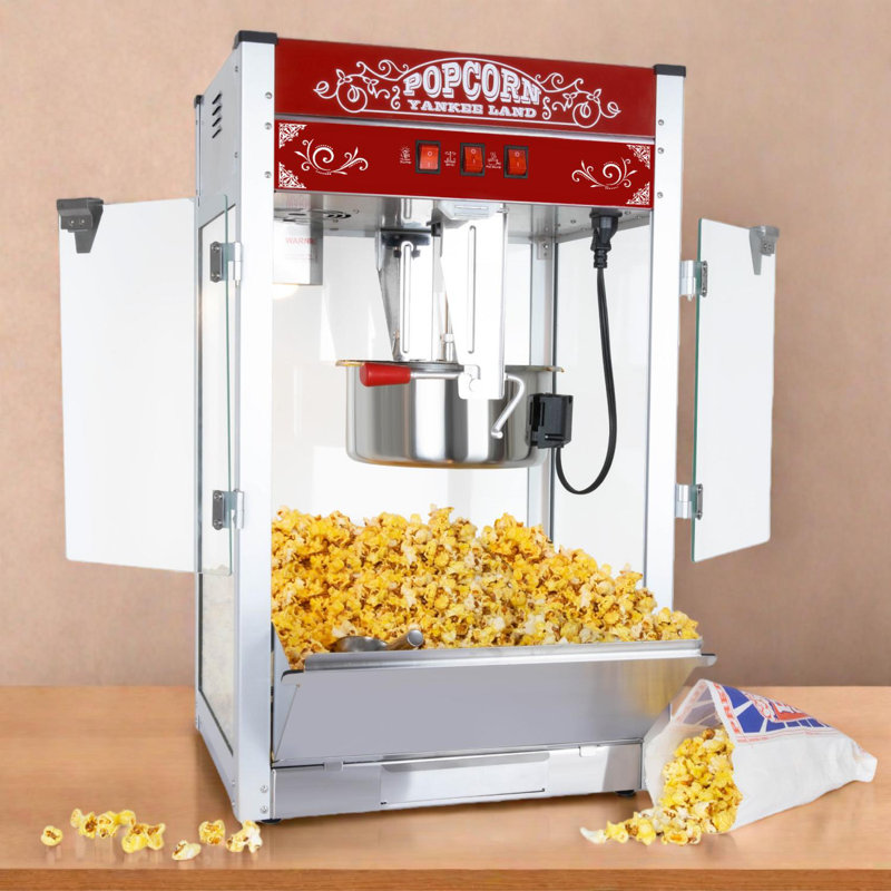 Commercial Popcorn Maker Machine, 16 Oz Kettle, 1440 W, 80 Cups Output, Theater Style, Tempered Glass