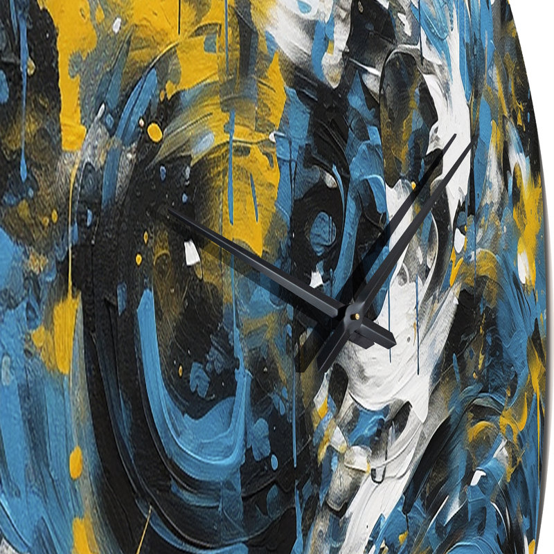 Horloge murale abstraite bleue et jaune I Realmes, Moyenne