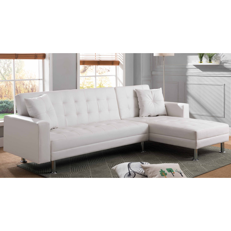Nuttall Faux Leather L-Shaped Sectional Reversible, White Faux Leather