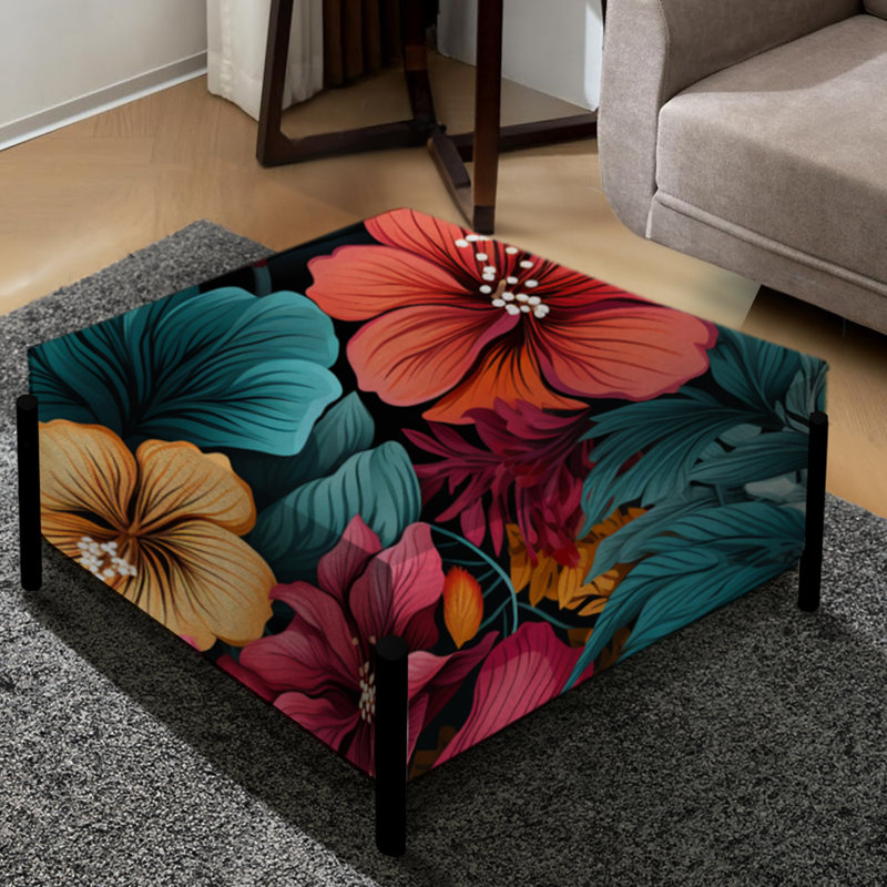 Aquarelles tropicales motif botanique II - grand repose-pieds carré floral