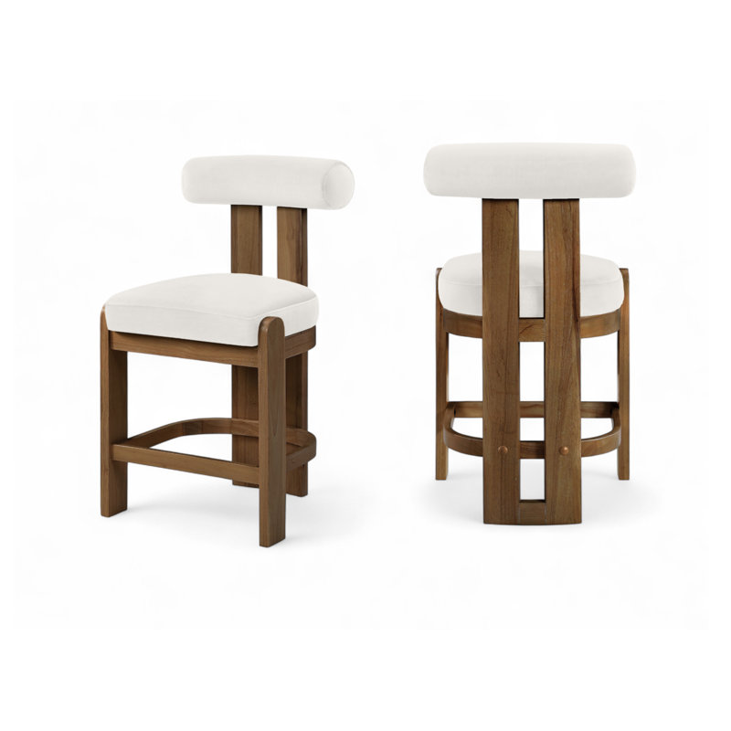 Tabouret de comptoir Arienzo, Noyer, Velours crème