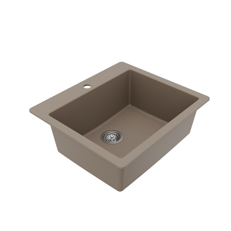 Karran Quartz 25'' X 22'' Single Bowl Drop-in Kitchen Sink Kit, Concrete