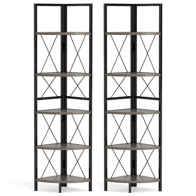 2 étagères d'angle à 5 niveaux avec bibliothèque en métal robuste