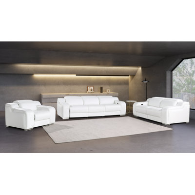 Ensemble de canapé modulaire inclinable électrique, causeuse et fauteuil Divanitalia 1116 - Cuir fleur italien avec appuis-tête électriques