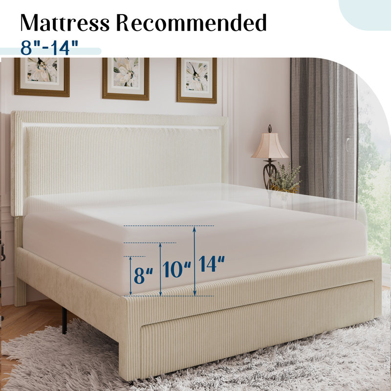 Caniya Upholstered Platform Storage Bed, Full, Beige