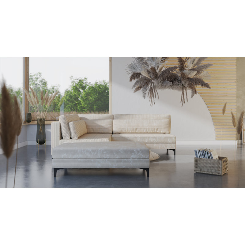 Cord Corner Sofa with Sleep Function, Beige corduroy, Left