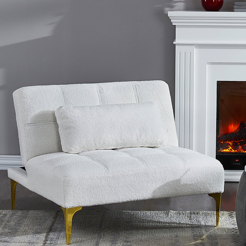 Canapé-lit de futon convertible, canapé-lit moderne en tissu en peluche avec pieds réglables en métal, blanc