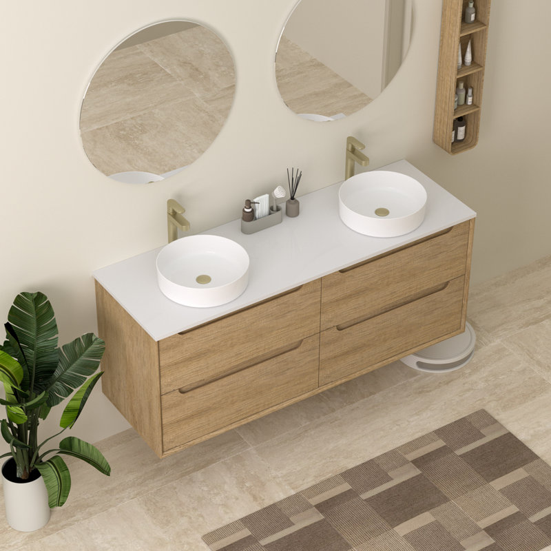 Meuble-lavabo mural 60 po avec lavabo et meuble-lavabo mural 60 po, 60"