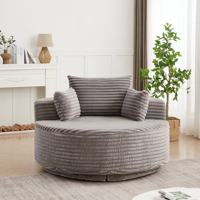 Chaise pivotante 55 po en chenille simple L, Velours côtelé gris