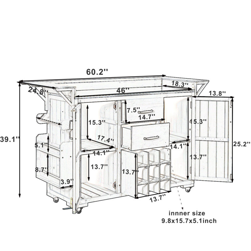 Modern 60.2''W Rolling Outdoor Kitchen Island with Wheels, Stainless Steel Top, Grill Cart with Storage, Gray