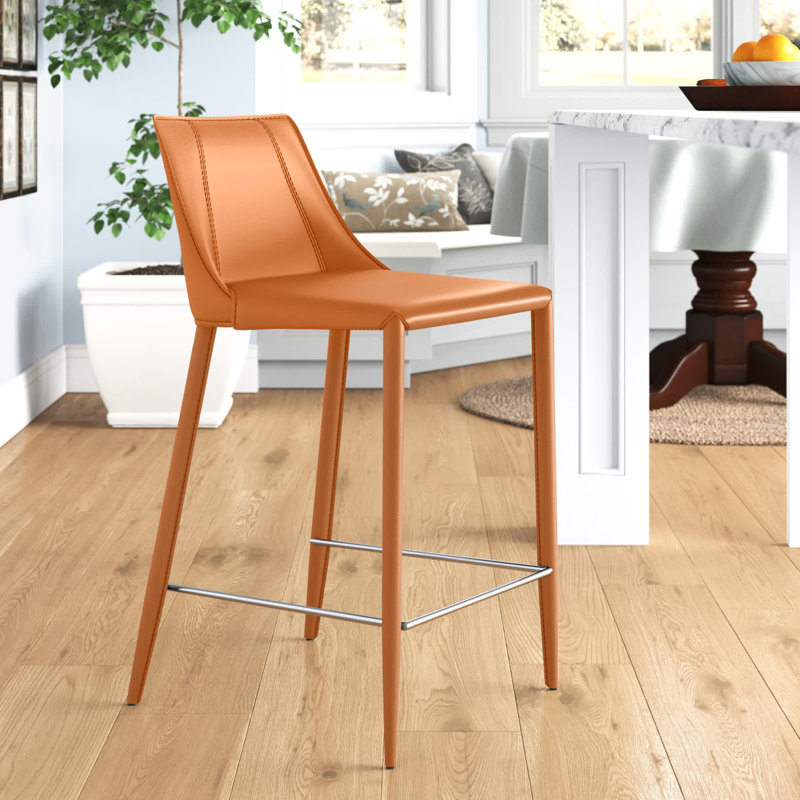 Tabouret de bar Carramar, Tabouret de comptoir (siège d'une hauteur de 26 p, Similicuir cognac
