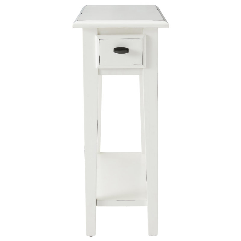 Narrow Solid Wood Side Table with Shelf, White