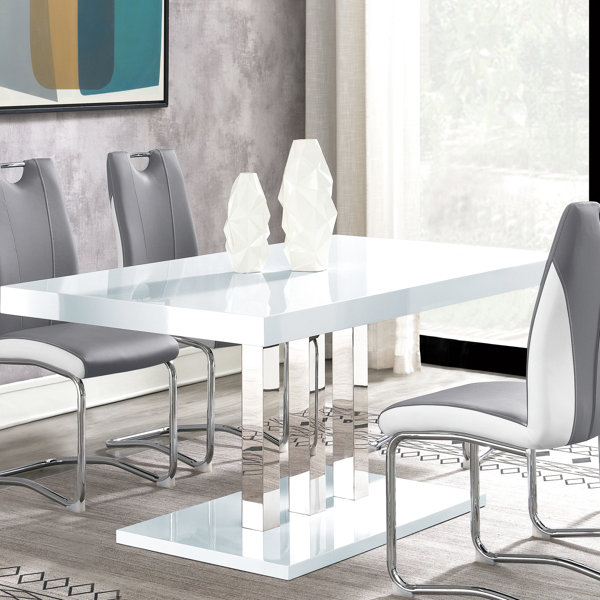 Brayden Studio Contemporary White Rectangular Dining Table With Glossy ...