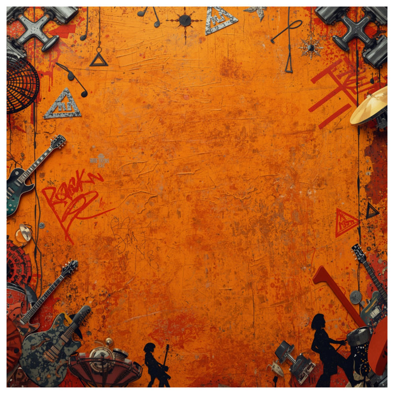 Coussins décoratifs Orange Grunge Music Collage, 26 x 26 pouces
